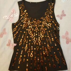 Brown Tank Top with Gold/Chrome Details in Large